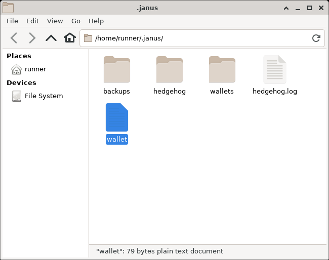 The wallet file in the .janus folder in Thunar