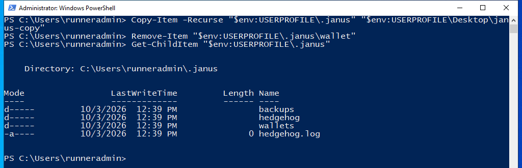 Making the copy and deleting the wallet file in PowerShell